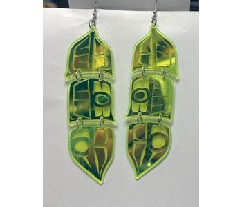 Light Green  5" Mirror design feather earrings - Design by Andromeda Reece