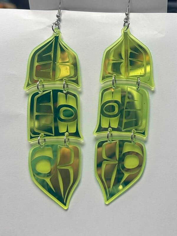 Light Green  5" Mirror design feather earrings - Design by Andromeda Reece
