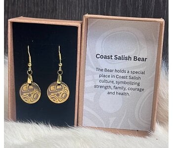 Gold Tone Coast Salish Bear  1.25" Earrings by Raven Wolden