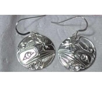 Hand Carved earrings Round Hummingbird by Richii's art