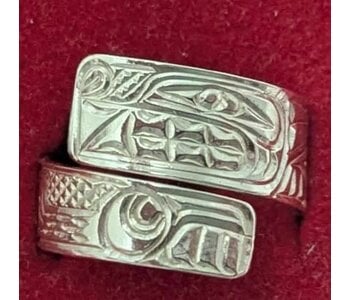 Hand Carved Silver Wrap Ring - Wolf by Richard Lang SZ 8