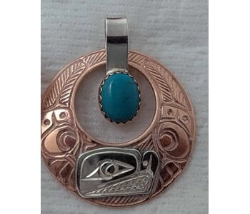Copper with Silver Eagle & turquoise Pendant w/chain by Richard Lang