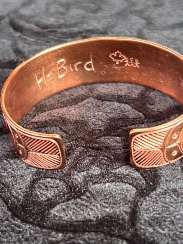 Hand Carved 3/4" Copper Cuff Bracelet - Hummingbird by Richard Lang