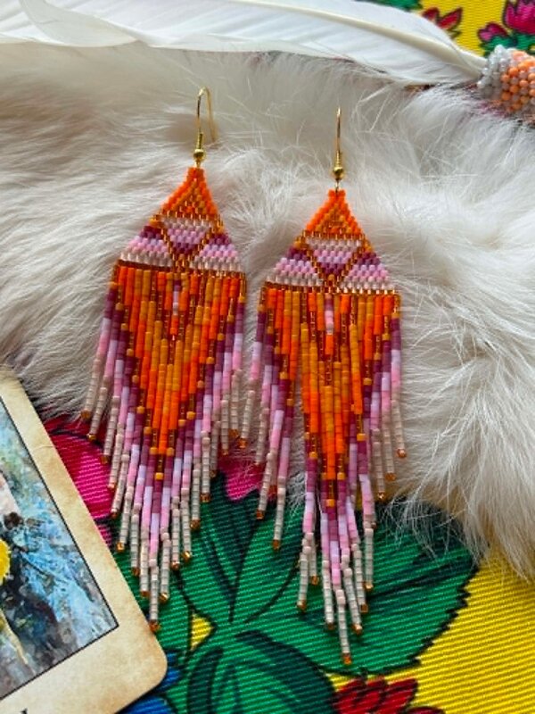 Large Fringe beaded Earrings by Little Spark Cree-ations