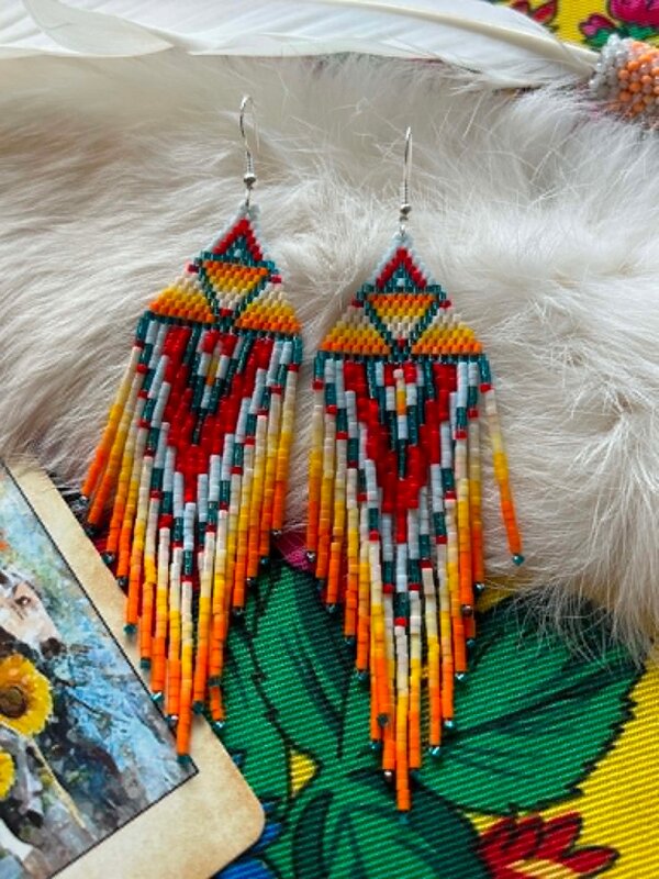 Large Fringe beaded Earrings by Little Spark Cree-ations