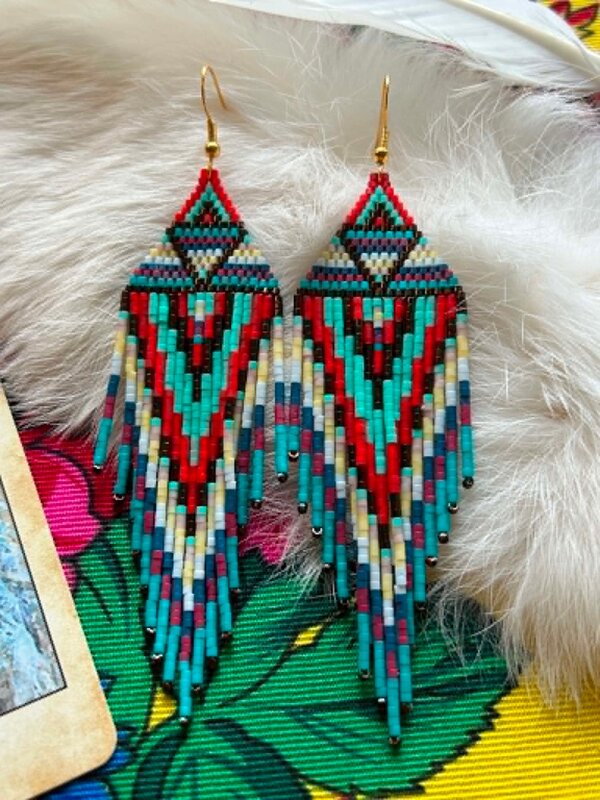 Large Fringe beaded Earrings by Little Spark Cree-ations