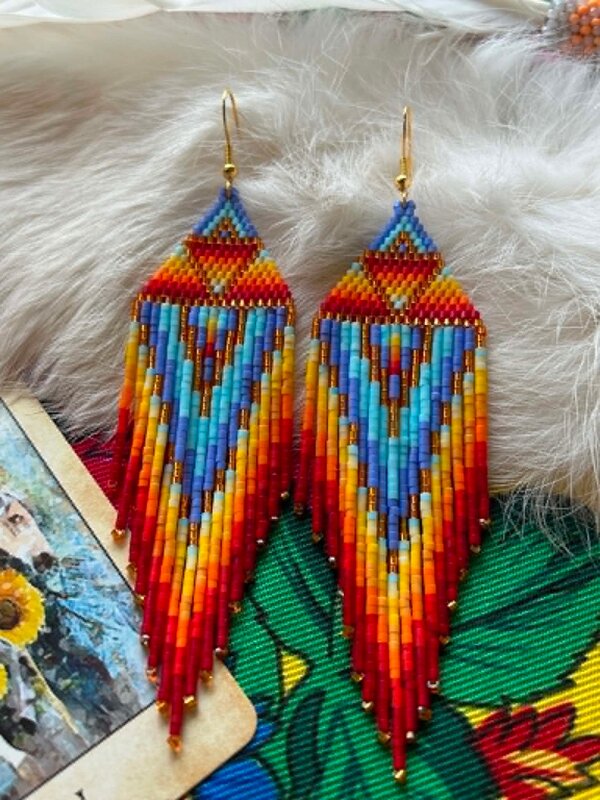 Large Fringe beaded Earrings by Little Spark Cree-ations