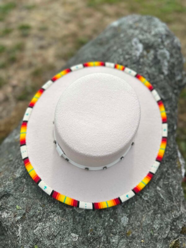 Hand Beaded Tan Hat by Rosalie Giroux