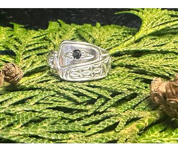 Cuban Chain style Hand Carved Silver Ring SZ. 8- Orca w lab Peridot  by Richard Lang