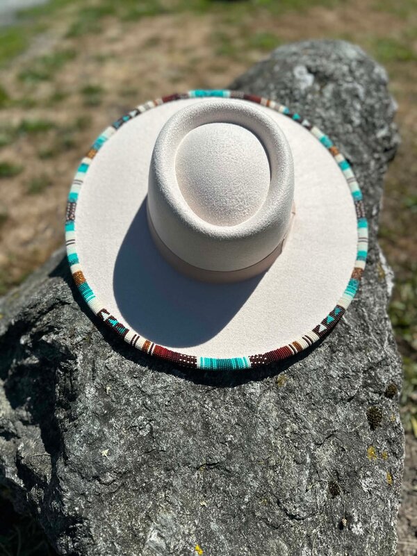 Hand Beaded Wide brim hat by Rosalie Giroux