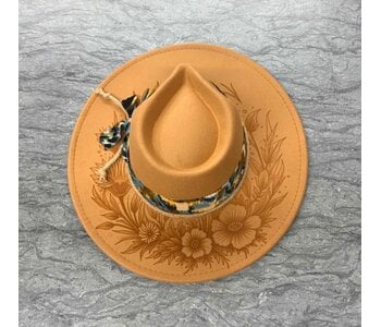 Felt Hat with design burn by Stacey Smith - Flower Design