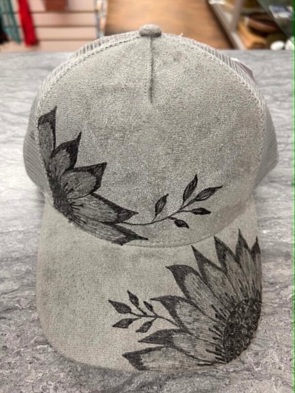 Ball cap with Burnt design Sunflower by Stacey Smith