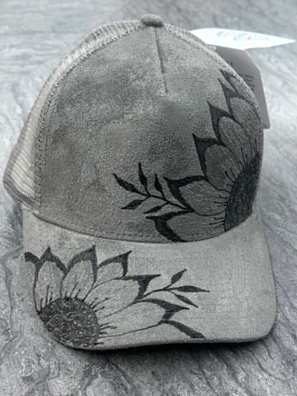 Ball cap with Burnt design Sunflower (1) by Stacey Smith