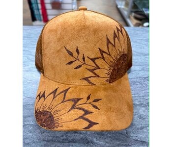 Ball cap with Burnt design Sunflower (1) by Stacey Smith (brown)