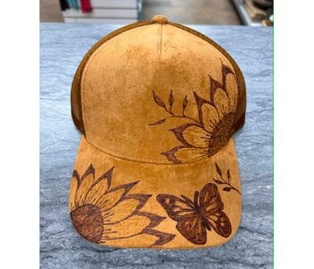 Ball cap with Burnt design butterfly  by Stacey Smith (brown)