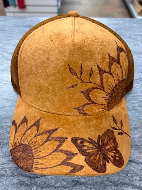 Ball cap with Burnt design butterfly  by Stacey Smith (brown)