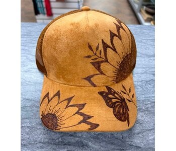 Ball cap with Burnt design butterfly by Stacey Smith (brown) side view