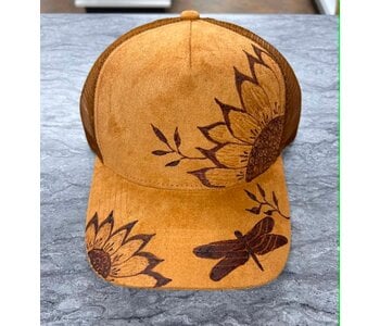 Ball cap with Burnt design Dragonfly by Stacey Smith (brown)