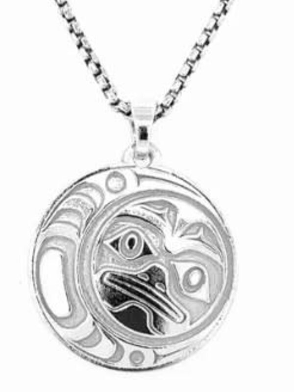 Hand Crafted  20mm Round Silver Pendant - Moon by Ivan Thomas