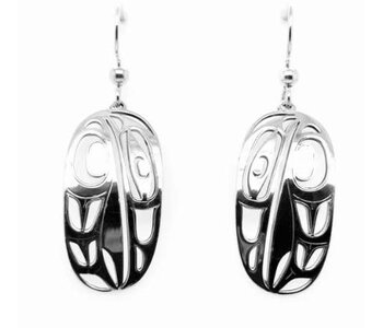 Hand Crafted  35mm Silver Oval Earrings - Raven by Ivan Thomas