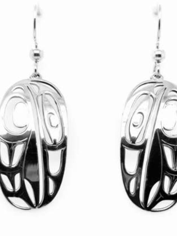 Hand Crafted  35mm Silver Oval Earrings - Raven by Ivan Thomas