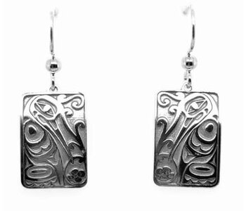 Hand Crafted  25mm Silver Rectangle Earrings - Hummingbird by Ivan Thomas