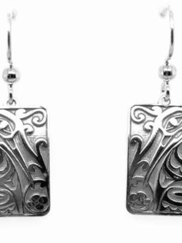 Hand Crafted  25mm Silver Rectangle Earrings - Hummingbird by Ivan Thomas