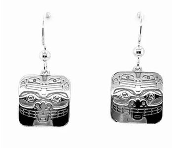 Hand Crafted  15mm Silver Square Earrings - Bear & Frog by Ivan Thomas
