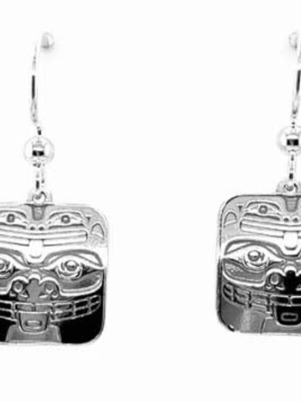 Hand Crafted  15mm Silver Square Earrings - Bear & Frog by Ivan Thomas