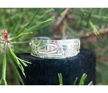 Hand Carved Silver 3/4" Bracelet Eagle Design by Ivan Thomas