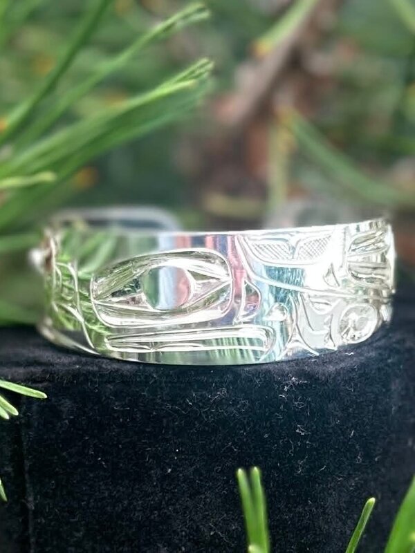 Hand Carved Silver 3/4" Bracelet Eagle Design by Ivan Thomas