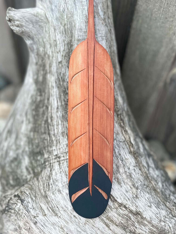 Hand Carved Red Cedar Feather by Eric Baker
