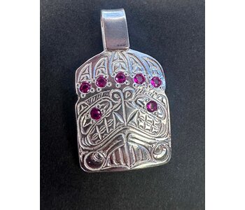 Hand Carved Bear Pendant  with lab created Rubies by Richii's Arts