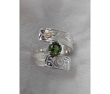 Hand Carved Silver Wrap Ring with Citrine Stone - Hummingbird  s7.5 by Richard Lang