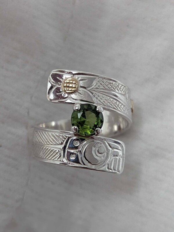 Hand Carved Silver Wrap Ring with Citrine Stone - Hummingbird  s7.5 by Richard Lang