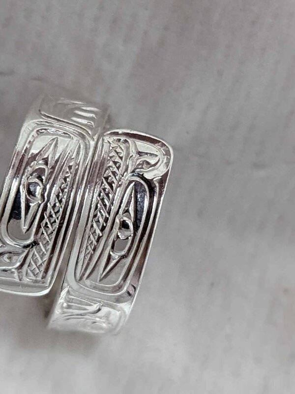 Hand Carved Silver Wrap Ring with Double Eagle  by Richard Lang