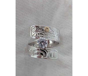 Hand Carved Wrap ring Bear Gold eye with CZ s 9.5 by Richii's Arts