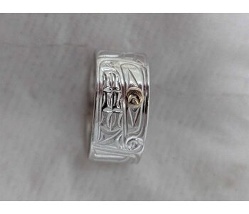 Hand Carved Silver Solid ring  Bear with Gold Eye s 9 by Richard Lang