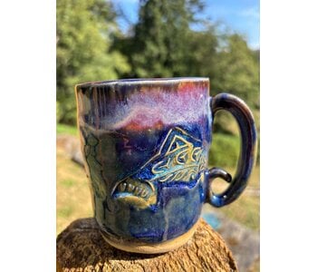 Pottery by Cynthia Robinson - 16 oz Mug with Salmon