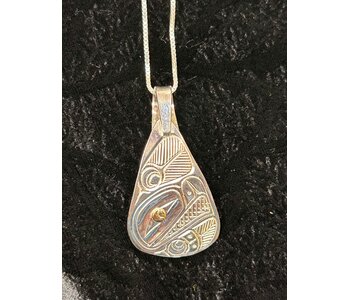 Hand Carved Silver Eagle Pendant w Gold Eye by Richard Lang