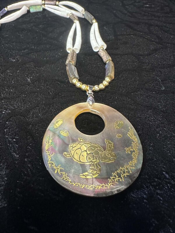 Dentalium Shell w/ turtle embossed Abalone shell by Johnathan Whonnock