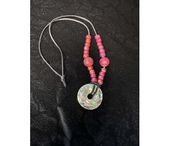 Red Beaded Necklace with abalone embelishment by Johnathan Whonnock