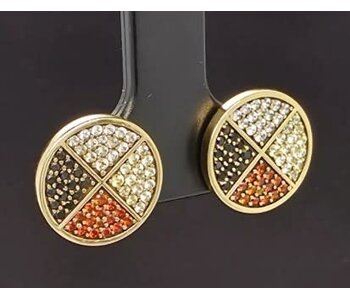 Brass Medicine Wheel Faceted Stone Stud Earrings by Jadeon Rathgeber