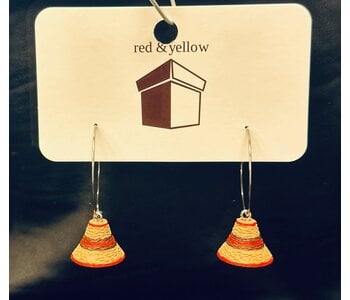 Laser Printed Cedar Hat Earrings (Silver Hoop)  by Red & Yellow Designs