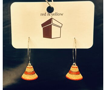Laser Printed Cedar Hat Earrings (Gold tone Hoop)  by Red & Yellow Designs