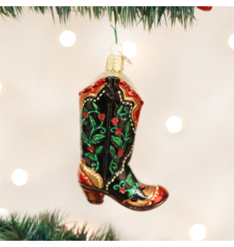 Old World Christmas Holly Berry Cowboy Boot Ornament