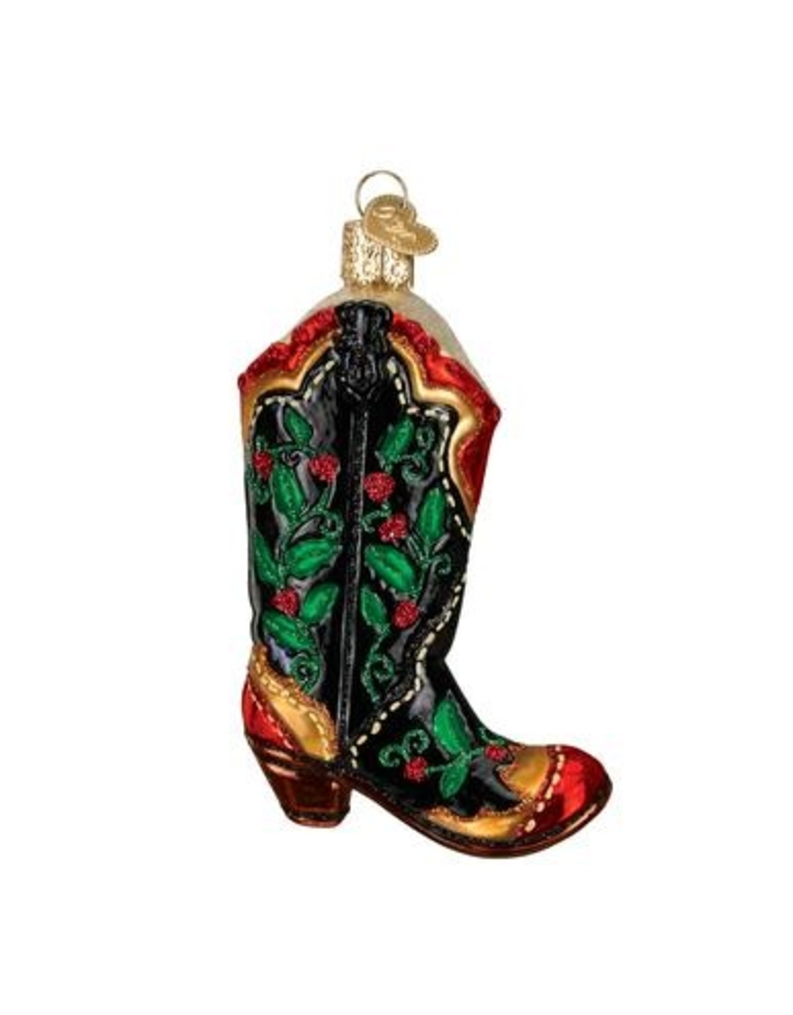Old World Christmas Holly Berry Cowboy Boot Ornament