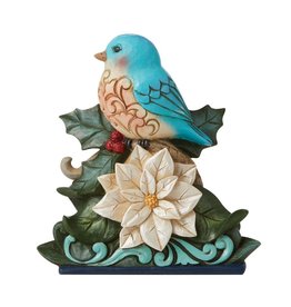 Jim Shore Festive & Feathered Bluebird on Poinsettia