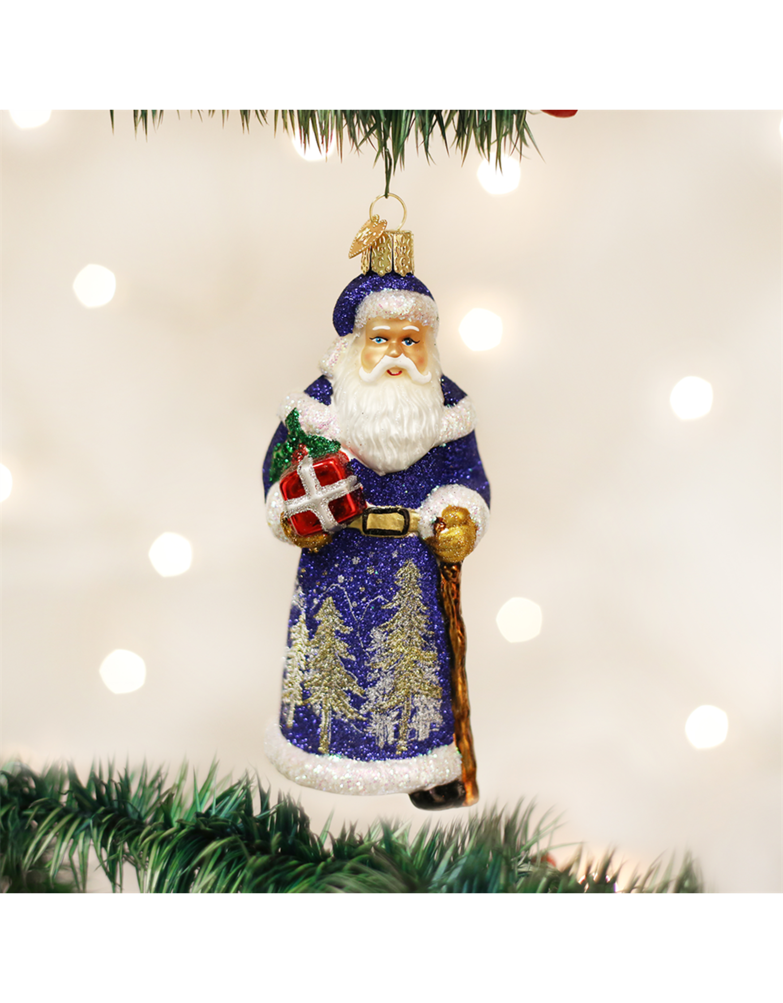 Old World Christmas Glistening Midnight Santa Ornament