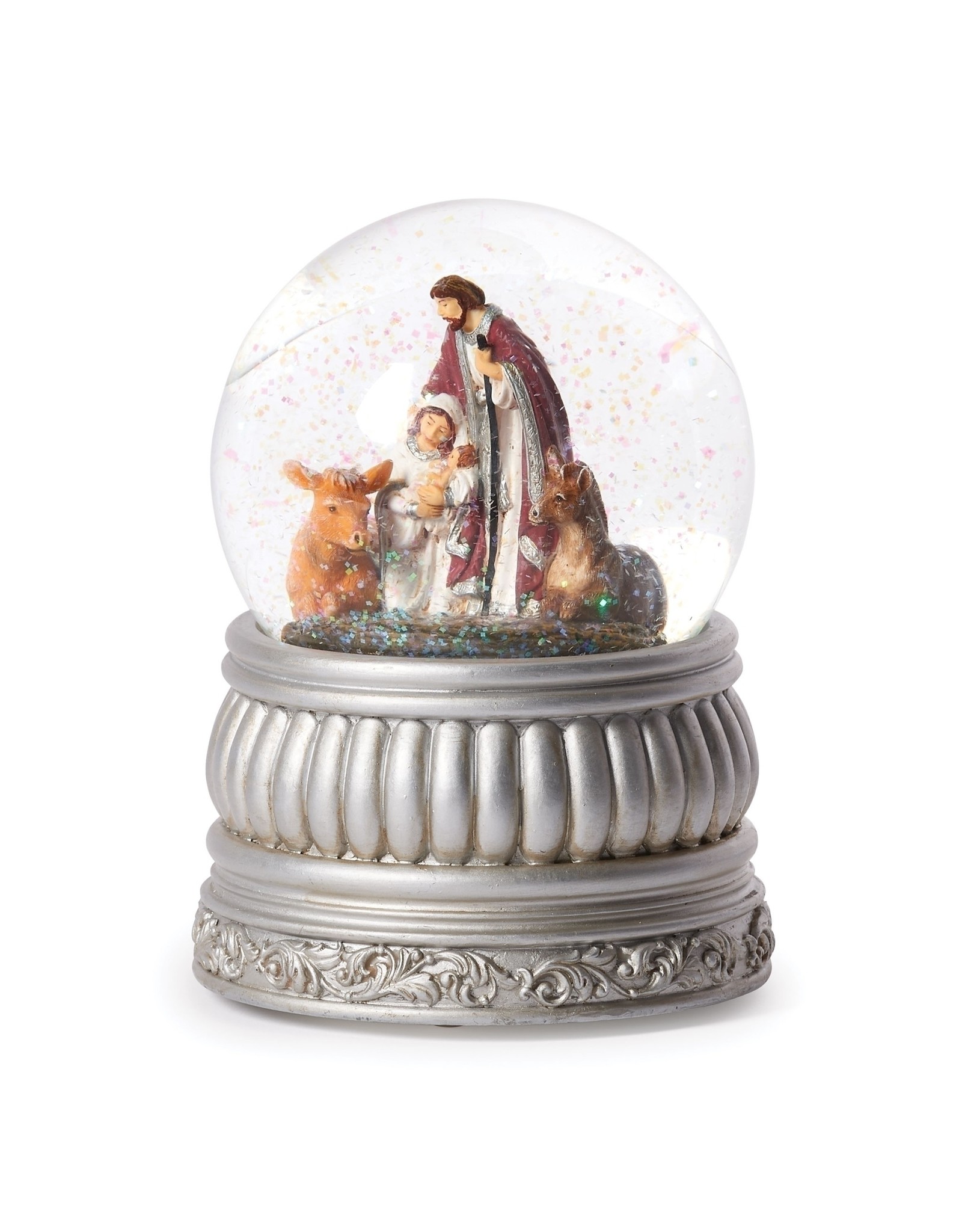 Roman Silver Holy Family Snow Globe - Musical